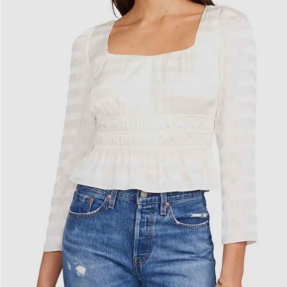 1 State NWT Soft Ecru Off White Smocked Blouse XL MSRP $98 Romantic